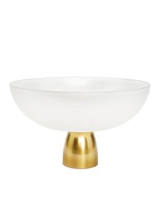 White Glass Bowl on Gold Base, Measures 11D x 7H Luxury Bowl, Hanging Picture Frames, Footed Bowl, Sustainable Furniture, Decorative Bowl, Selling Furniture, Mirror Wall Decor, Fruit Bowl, Yellow And Brown