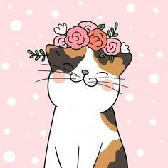 a cat with flowers on its head