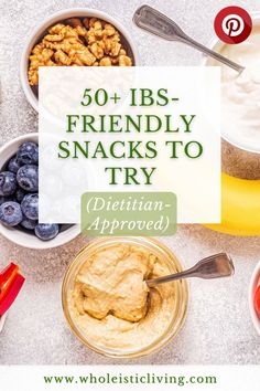 A round-up of simple, tasty and healthy IBS-friendly snacks worth trying! This round-up and article (created and written by a holistic IBS dietitian) also Includes brand/product picks, tasty food combinations, simple snack hacks for optimal sustenance, and more. Click here for all the details! Holistic Snacks, Ibs Meal Prep, Foods For Ibs, Ibs Friendly Snacks, Ibs Breakfast Ideas, Ibs Snacks, Ibs Friendly Recipes, Good Foods For Ibs, Low Fodmap Diet Food Lists