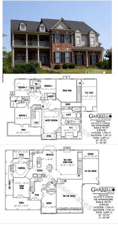 two story house plans with an open floor plan for the first and second floors in this home