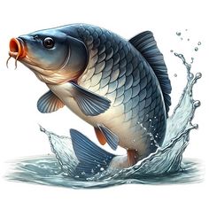 a fish jumping out of the water with its mouth open