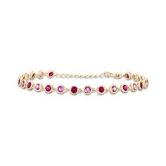 Stone and Strand 10K Yellow Gold Pink Power Pink Sapphire and Ruby Bubble Bracelet Front Image Bubble Bracelet, Birthday Bracelet, Pink Power, Link Chain Bracelet, Wedding Jewelry Bracelets, Minimalist Bracelet, Gold Bracelet Chain, Rings Cool, Pink Bracelet