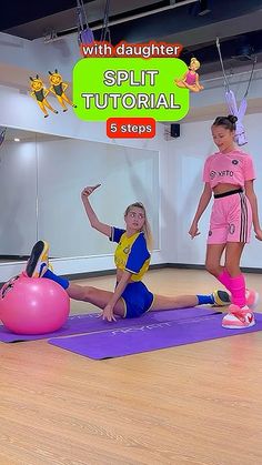 two girls are doing exercises on exercise balls