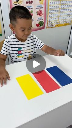 a little boy that is sitting at a table with some kind of paper on it