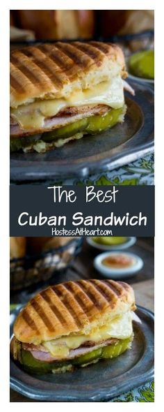 the best cuban sandwich recipe is made with grilled bread, cheese and pickles