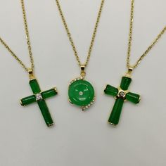 Green Cross Pendant Necklace As Gift, Green Cross Necklace For Gift, Symbolic Green Round Pendant Jewelry, Gold Jade Jewelry For Good Luck, Green Symbolic Pendant Necklace, Green Spiritual Cross Pendant Jewelry, Symbolic Green Jewelry For Good Luck, Plastic Gift Bags, Jade Pendant Necklace