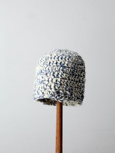 "This is a vintage hand knit winter hat. The beanie features a two tone knit pattern in cerulean blue and creamy-white. CONDITION In good condition with wear consistent with age and use. APPROXIMATE FIT: Most (large) MEASUREMENTS Circumference: 25\" ... 63.5 cm Length/Height: 8.5\" .. 21.6 cm 12103" Blue Knitted Beanie One Size, Blue Knitted Cap Beanie, Blue Knitted Beanie Cap, Cozy Blue Yarn Hats, Cream Yarn Beanie, Handmade Blue Beanie Cap, Blue Hand Knitted Bonnet, Blue Hand Knitted Beanie Bonnet, Blue Hand Knitted Bonnet Beanie