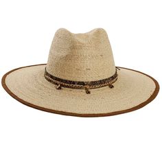 Elevate your style with our Python Womens Wide Brim Straw Sun Hat. This palmbraid hat features a flat brim, indiana crown, and eye-catching snake trim with trinkets. Perfect for chic summer days by the pool or a day out in the city. Make a statement with this luxurious and exclusive accessory. ﻿Featuring a super comfortable removable sweatband liner that attaches securely with velcro tabs sewn-in to the hat. Easily swap the liner for a half or full-size reducing sweatband (included with purchase Bohemian Toquilla Straw Hat For Travel, Bohemian Travel Hat With Curved Brim, Bohemian Curved Brim Hat For Travel, Adjustable Safari Hat With Curved Brim, Adjustable Wide Brim Safari Hat, Bohemian Adjustable Panama Hat For Travel, Adjustable Bohemian Panama Hat For Travel, Bohemian Brimmed Hat For Travel, Bohemian Brimmed Travel Hat