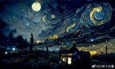 an artistic painting of the starry night