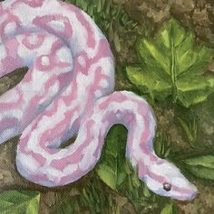 a painting of a pink and white snake