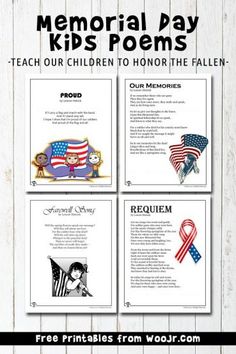 memorial day kids's poem is shown in four different styles