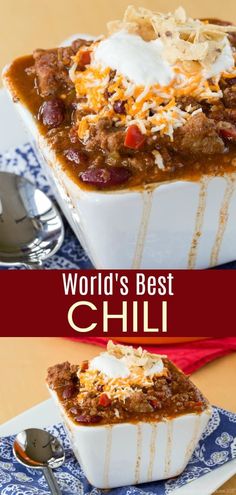 this chili casserole is loaded with beans, cheese and sour cream it's ready to be eaten