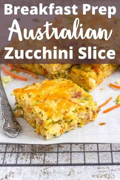 breakfast prep with zucchini slice and carrots in the foreground, on top of a baking sheet