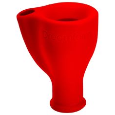 a red vase with the word dream written on it's side, in front of a white background