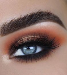 Make Up With Orange Outfit, Makeup Looks For Burnt Orange Dress, Orange And Brown Eye Makeup, Orange Eye Shadow Looks, Orange Makeup Blue Eyes, Brown And Orange Makeup, Burnt Orange Wedding Makeup, Smokey Eye With Orange, Dark Orange Makeup