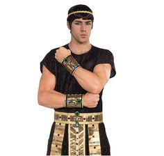 This pair of Egyptian costume wristbands is perfect for Egyptian characters such as Cleopatra and pharaohs more for cosplay, theatrical productions, school plays and projects and more. Other Egyptian and biblical costumes (tunic) and accessories (headpieces, wigs) are sold separately on our page - subject to availability. Pair Costumes, Egyptian Man, Biblical Costumes, Black Jewel, Costume Store, Trendy Halloween, Wrist Cuffs, Historical Costume, Mens Costumes