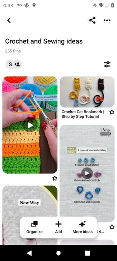 the screenshot shows how to use crochet and sewing ideas on an iphone