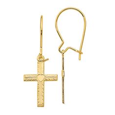 Features: Religious JewelryEarring Back: HingedShape: CrossMetal Color: YellowEarring Length: 27mmEarring Width: 10mmMetal: 14k GoldCare: Wipe CleanEarrings Style: Drop EarringsAssembled in the US from Imported Materials Gold Cross Earrings, Cross Earrings, Earrings Drop, Gold Cross, Religious Jewelry, Fine Jewellery Earrings, Solid Yellow, Beautiful Earrings, Jewellery And Watches