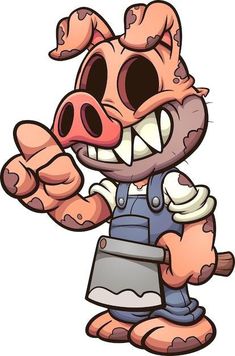 a cartoon pig with an angry look on his face and hands, holding a knife