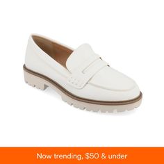 in stock Loafer Style, Closed Toe Shoes, Comfortable Style, Wide Calf Boots, Chunky Block Heels, Round Toe Heels, White Flats, Journee Collection, Penny Loafers