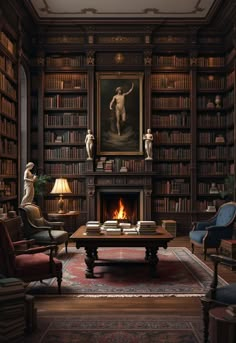 Dark Academia Decor Dark Academy Library, Home Library Dark Academia, Home Library Dark, Huge Home Library, Library Dark Academia, Historic Library, Academia Library, Dark Academia Library Room, Dark Study