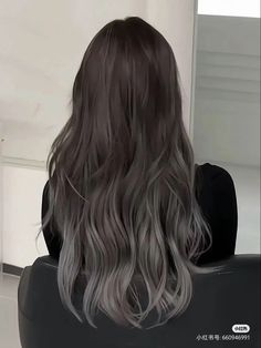 Brown And Grey Ombre Hair, Brown Grey Ombre Hair, Dracos Mom, Brown Hair Fade, Korean Wavy Hair, Fall Blonde Hair Color, Dyed Tips