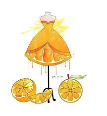 a drawing of a dress on a mannequin made out of orange slices and lemons