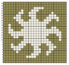 a cross stitch pattern with the shape of a flower on it's side, in green and white