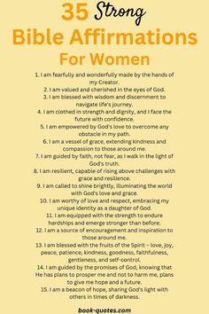 a poster with the words 35 strong bible affirmations for women