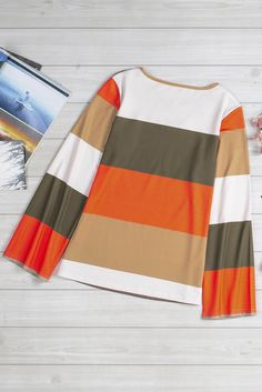 Orange Color Block Criss Cross Flared Sleeve Top Multicolor Color Block Top For Fall, Orange Color Block Tops For Fall, Fall Orange Color Block Tops, Red Color Block Long Sleeve Top, Top Naranja, Flare Sleeve Top, Orange Color Block, Autumn Sleeve, Block Color