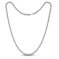 Dynamic solid rope links join handsomely in this stylish necklace. Fashioned in sterling silver, the 22-inch link chain secures in place with a lobster clasp and the links are approximately 4mm wide. Classic Necklaces With Oval Link Rope Chain, Classic Oval Link Rope Chain Necklace, Classic Rope Chain Necklace With Oval Link, Classic Rope Chain Link Necklace, Classic Link Chain Necklace With Rope Detail, Classic Rope Chain Necklace, Classic Rope Chain Necklace With Wheat Link, Silver Rope Chain Necklace With Cable Chain For Gifts, Sterling Silver Rope Chain Necklace As A Gift