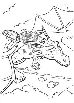 a dragon flying through the sky with people riding on it's back, while another person