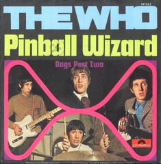 the who pinball wizard dogs past town vinyl album cover with pink and blue design