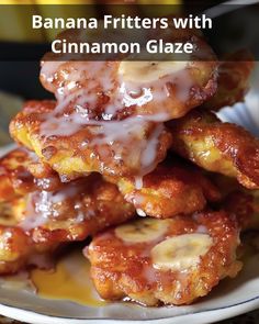 bananas are piled on top of each other with cinnamon glaze