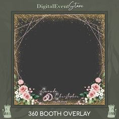 a photo frame with flowers and sparkles on the edges for an anniversary party or special event