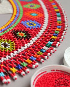 bead work on a table with two bowls