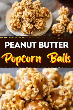 peanut butter popcorn balls on a white plate