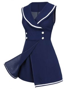 Navy Blue 1950s Sailor Collar Romper – Retro Stage - Chic Vintage Dresses and Accessories Women Sailor Outfit, Women’s Sailor Outfit, Barbie Sailor Outfit, Sailor Dress Outfit, Sailor Girl Aesthetic, Nautical Themed Party Outfit, Sailor Aesthetic Outfit, Sailor Outfit Aesthetic, Nautical Outfit Women