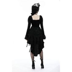 This gothic dress is made of velvet fabric. The neckline is patchwork with ruffled mesh and lace. Puff sleeves and flared hem. Lace-up and ripped on the front. High-low and ruffled hem. Elastic band on the back for adjustment. The slim silhouette and slightly elastic fabric. 
 
Material: Polyester; Spandex 
Size: XS-XXL 
SKU:?DW938 Dresses Xxl, Gothic Dress, Elastic Fabric, Velvet Dress, Velvet Fabric, Puff Sleeves, Elastic Band, Fabric Material, Polyester Spandex