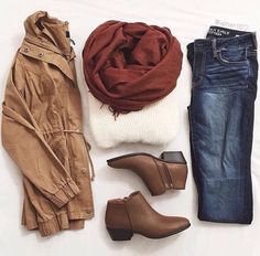 Cute fall outfit Tan Jean Jacket Outfit, Jacket Scarf Outfit, Ankle Boots And Jeans, Tan Jean Jacket, Jean Jacket Outfit, Boots And Jeans, Scarf Outfit, Jacket Outfit, Brown Ankle Boots