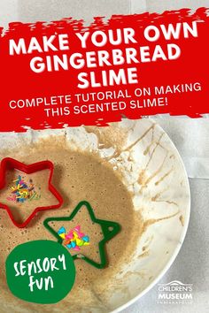 a white plate topped with cookies next to a red sign that says make your own gingerbread slime