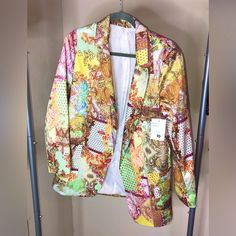 Purchased This Beautiful Blazer From A Local Boutique Here In Houston, Texas Where The Owner Makes All Custom Designs. Pictures Doesn’t Do It Any Justice. Outfit Looks: Pair It With Either White Shorts Or White Wide Leg Jeans. Or Whatever Your Heart Desires. Vintage Multicolor Blazer For Spring, Spring Multicolor Patchwork Blazer, Spring Vintage Multicolor Blazer, Vintage Blazer With Patchwork For Spring, Black Sequin Jacket, White Blazer Women, White Wide Leg Jeans, Black Tweed Jacket, Fall Blazer