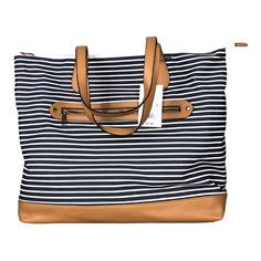 A New Day Tote Handbag Striped Zip Closure Blue Navy Shoulder Travel Bag Large 14x18x6 Blue Tote Weekender Bag With Zipper Closure, Casual Diaper Bag Tote With Zipper Closure, Blue Canvas Tote Bag With Zipper Closure, Blue Canvas Tote Bag With Zipper, Blue Canvas Bag With Zipper For Travel, Blue Satchel Shoulder Bag With Luggage Sleeve, Blue Weekender Bag With Removable Pouch, Blue Canvas Bag With Zipper For Everyday, Canvas Bags With Luggage Sleeve