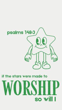 a green poster with the words worship and an image of a cartoon character wearing a hat