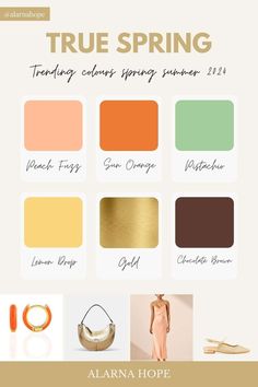 Spring Summer 2024 Colour Trends + Colour Analysis Picks! — Alarna Hope True Spring Color Palette Analysis, Zyla Tawny Spring, True Spring Celebrities, True Spring Color Palette Outfits, Colour Palette Spring, 2024 Colour Trends, Spring Color Analysis, Spring Summer Color Palette, Spring Color Combos