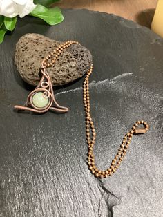 "Gorgeous and original little witch hat entirely handcrafted from solid copper wire with a soft green jade bead adornment.  Entirely designed and created by me it is a newer version of my previous witch hat I designed in 2018. Measures 1.5\" x1.5\"x 0.5\" . Comes with a complimentary 18\" copper ball chain. Comes with antique patina and hand polished finish. 🌺 Handmade with love and Aloha on Kauai 🌺" Mystical Copper Wire Wrapped Necklaces, Mystical Copper Wire Wrapped Necklace, Bohemian Aventurine Wire Wrapped Jewelry, Halloween Wire Wrap, Halloween Wire Wrapped Jewelry, Little Witch Hat, Crystal Jewelry Diy, Wire Bending, Wire Ideas