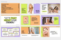 an image of a woman's face and hair salon brochure with different colors