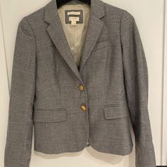 Never Worn Grey Heather Single Breasted Schoolboy Style Blazer With Beautiful Gold Button Detailing. Casual Career Blazer With Button Closure, Casual Button-up Career Blazer, Casual Button-up Blazer For Career, Fitted Blazer With Snap Buttons For Work, Style Blazer, Grey Blazer, Colored Blazer, Blazer Suit, Single Breasted