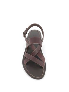 Dark brown leather sandal by K. Jacques, featuring by crossed leather straps. Unlined interior. Leather sole. Heel: 1 cmComposition: Leather Brown Leather Strap Sandals, Brown Leather Sandals With Leather Lining, Brown Leather T-strap Sandals With Removable Insole, Brown Leather T-strap Sandals With Buckle, Brown Leather T-strap Sandals With Buckle Closure, Classic Brown T-strap Sandals With Open Toe, Classic Brown Open Toe T-strap Sandals, Leather Slingback Sandals With Toe Strap, Formal Leather Sandals With Cross Strap