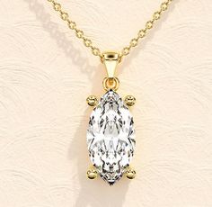 Solitaire Style Marquise Shape 1.01CT Moissanites In 14K Yellow Gold Necklaces | eBay 14k Yellow Gold Necklace, Gold Necklaces, Real Diamonds, Diamond Gemstone, Gold Jewelry, Yellow Gold, Necklaces, Pure Products, Gemstones